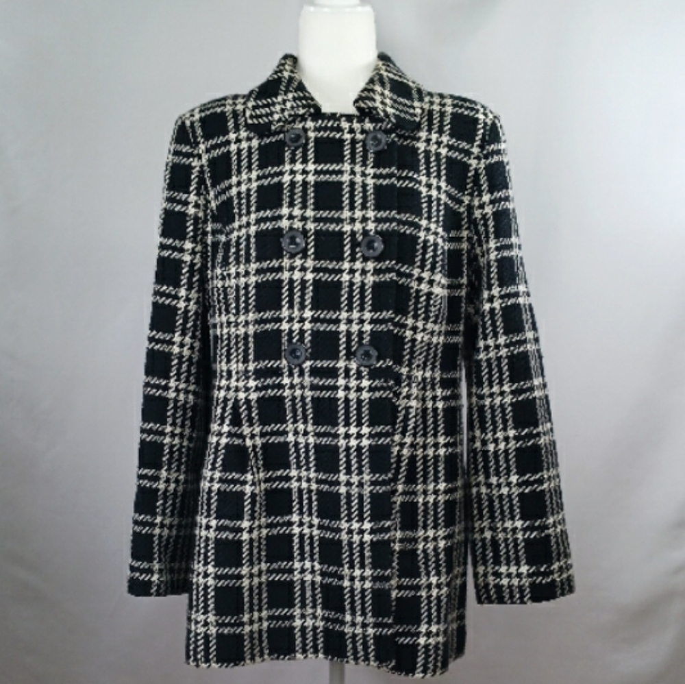 Style & Co Houndstooth Pea Coat Wool M